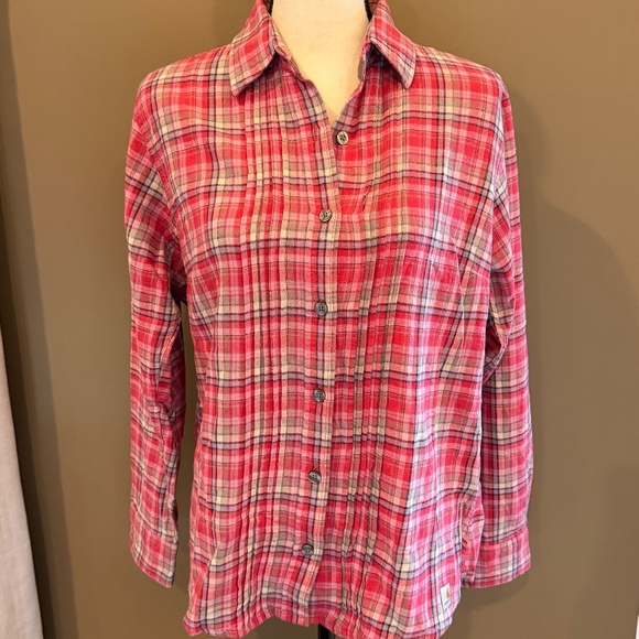 Carhartt Tops - Carhartt Women's Red Plaid Button Up Pleated Long Sleeve Top, Size Large